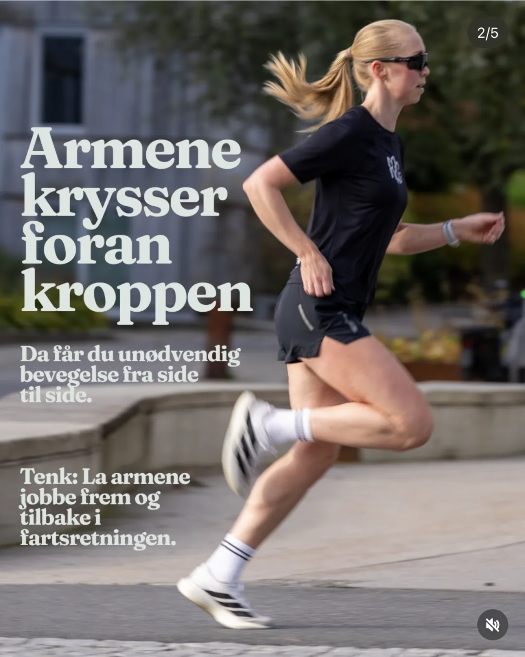 Slide 2: «Armene krysser foran kroppen», med Veronica i løpesteg