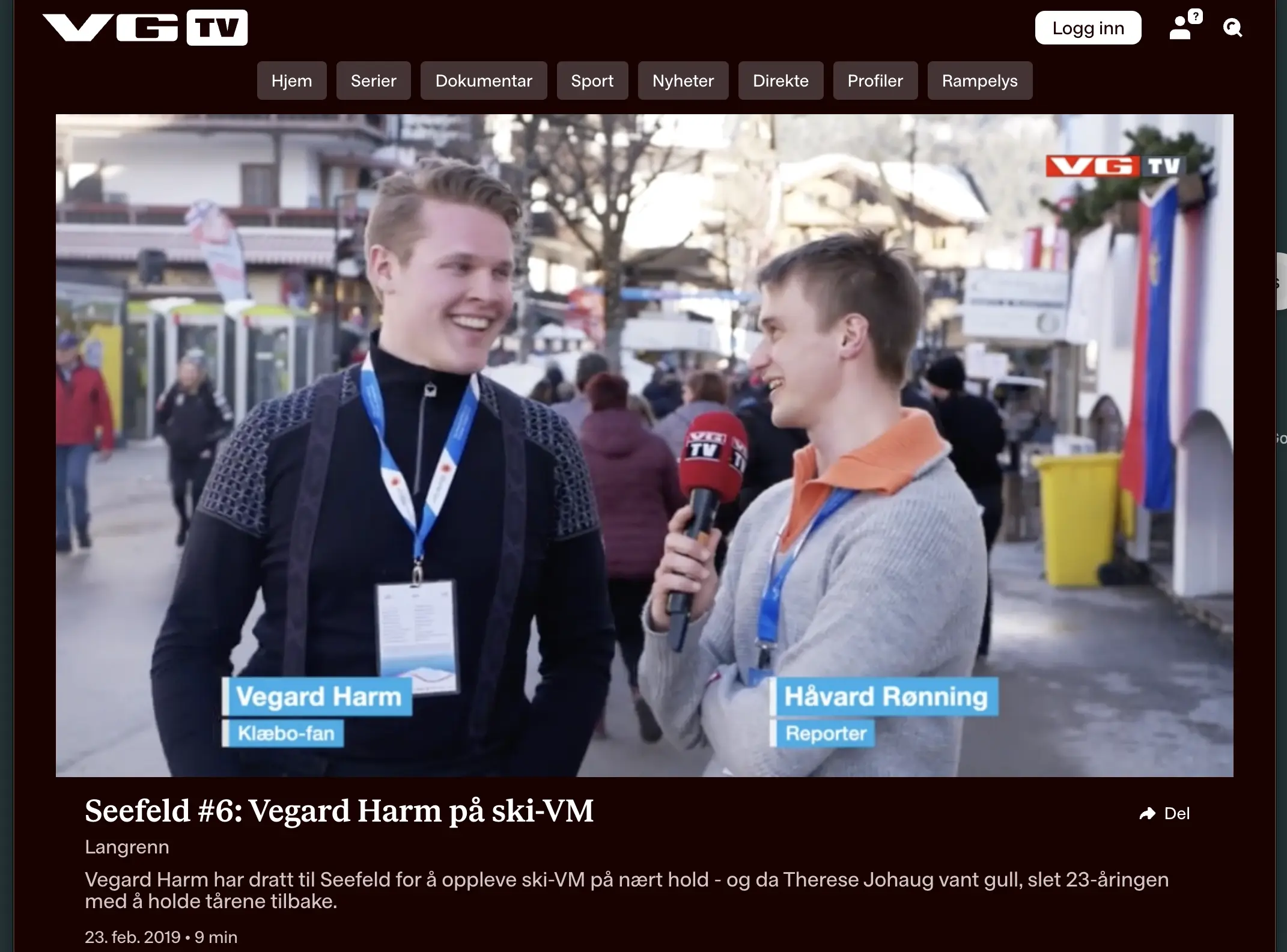 Skjermbilde fra VGTV: Seefeld-serien fra ski-VM, med Håvard Rønning som reporter
