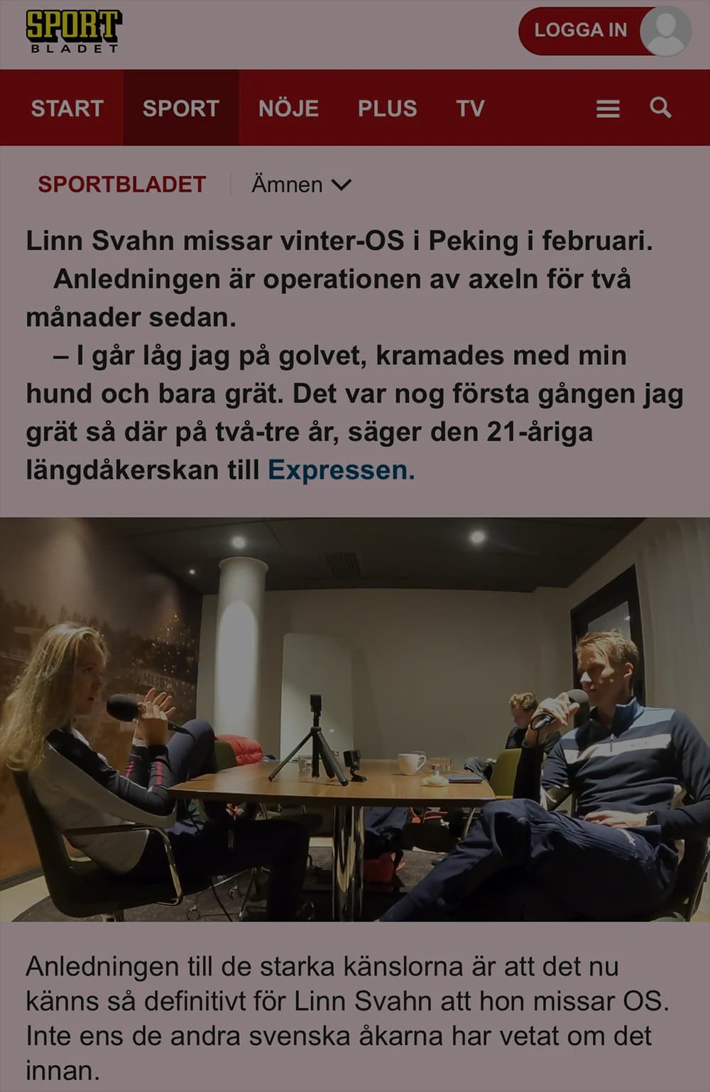 Presseklipp fra Sportbladet med et bilde fra et Skisporet-opptak